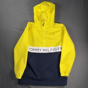 Tommy Hilfiger Jacket Boys Large Hooded Windbreaker Pullover Spell Out